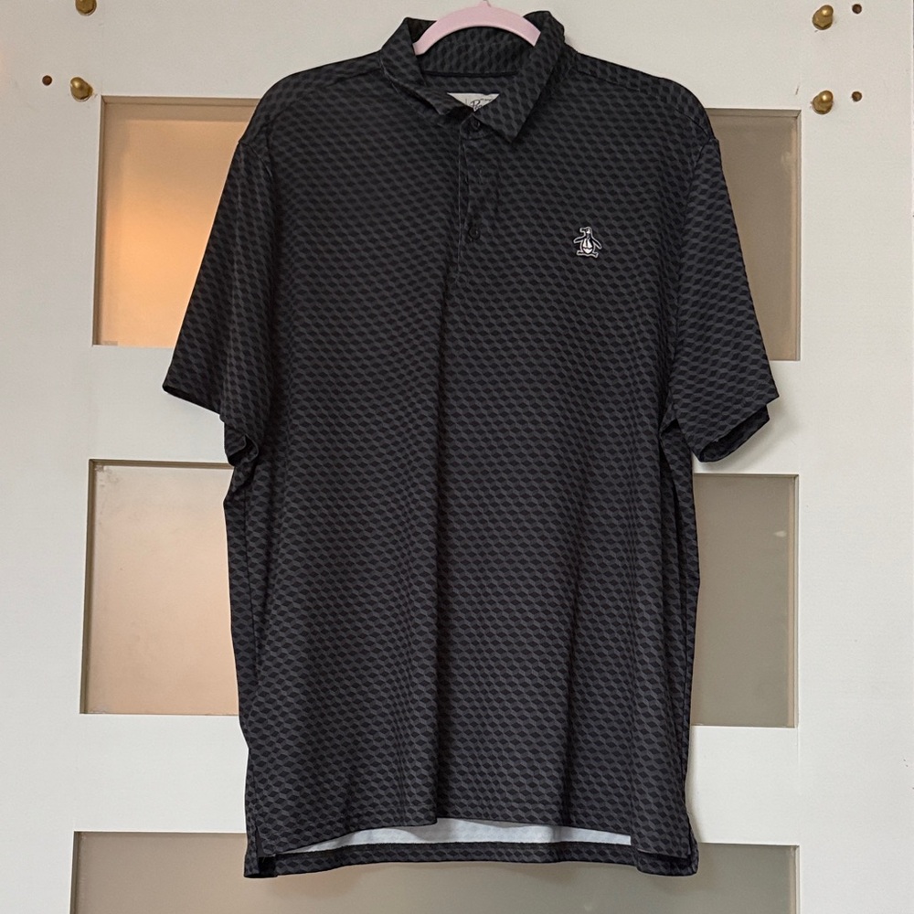 Original Penguin Men's Golf Dark Gray Patterned Polo Shirt